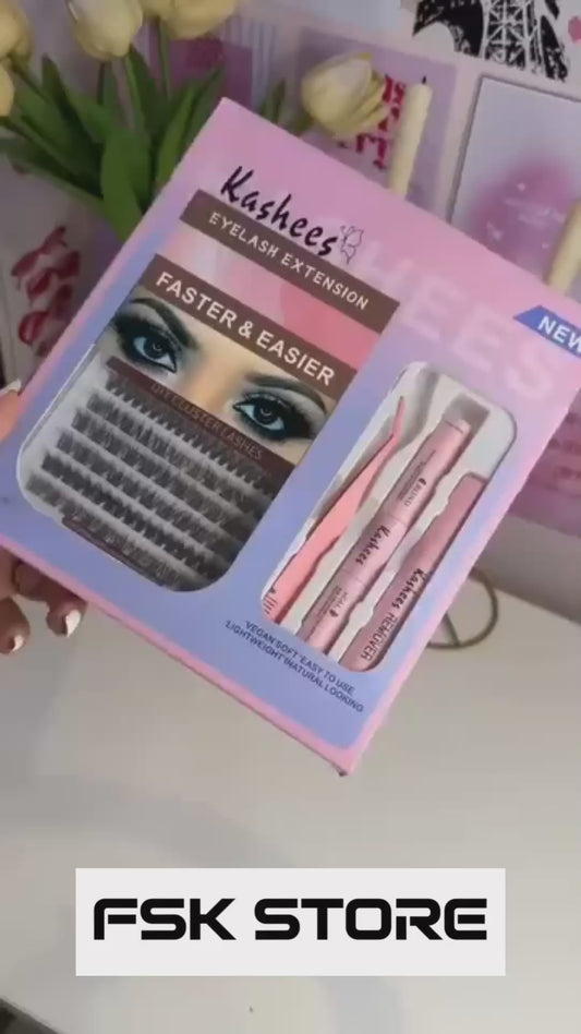 Kashee's 4 in 1 Permanent Eyelash Extension Set – Professional Lash Kit | Mix Size